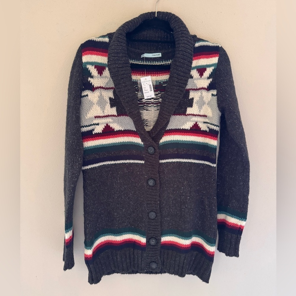 NWT Maurice’s Women's Gray Patterned “Grandpa” Cardigan Sweater